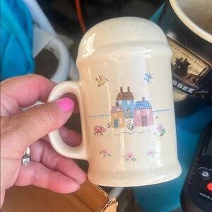 Charming Cream Mug with Cottage Design